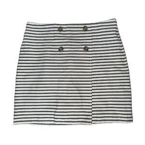 LOFT Navy and White Striped Button-Front Mini Skirt
